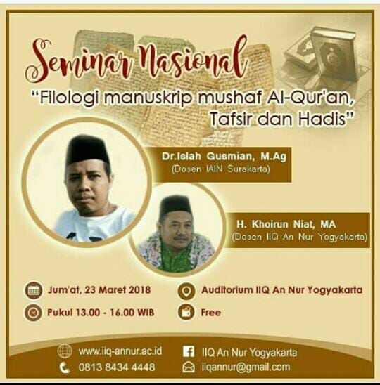 SEMINAR NASIONAL Filologi Manuskrip Mushaf Al-Qur'an, Tafsir dan Hadist SEMINAR NASIONAL Filologi Manuskrip Mushaf Al-Qur'an, Tafsir dan Hadist
